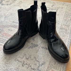 Jeffrey Campbell Black Croc-Embossed  Zip Ankle Boots